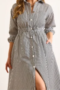 Olalook Women's Black Elastic Waist Pocket Maxi Shirt Dress - Image 6