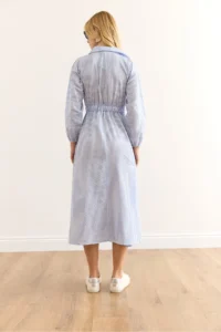 Olalook Women's Blue Elastic Waist Pocket Maxi Shirt Dress - Image 2
