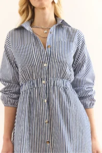 Olalook Women's Navy Blue Elastic Waist Pocket Maxi Shirt Dress - Image 7