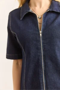Olalook Women's Navy Blue Zippered Mini Denim Dress - Image 5