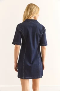 Olalook Women's Navy Blue Zippered Mini Denim Dress - Image 6