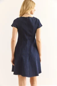 Olalook Women's Navy Blue Zippered Back A-Line Denim Dress - Image 7