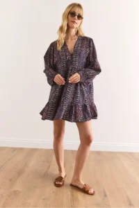 Olalook Women's Multicolored V-Neck Modal Content Mini Dress - Image 2