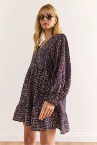 Olalook Women's Multicolored V-Neck Modal Content Mini Dress - Image 3