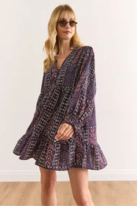 Olalook Women's Multicolored V-Neck Modal Content Mini Dress - Image 4