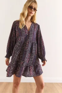 Olalook Women's Multicolored V-Neck Modal Content Mini Dress - Image 5