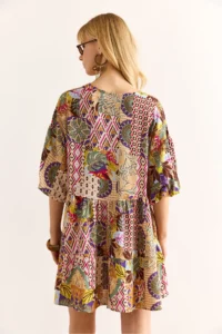 Olalook Women's Multicolor V-Neck Balloon Sleeve Woven Viscose Dress - Image 6