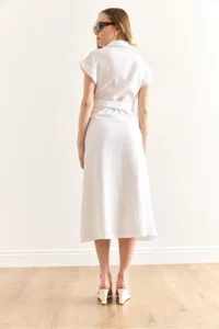 Olalook Women's White Lining Sewn Belted Muslin Shirt Dress - Image 6