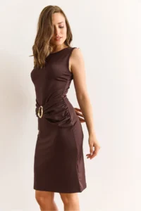 Olalook Women's Brown Accessories Slim Mini Scuba Dress - Image 6