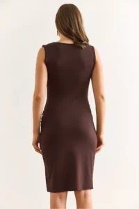 Olalook Women's Brown Accessories Slim Mini Scuba Dress - Image 7