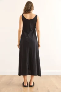 Olalook Women's Black Strap Midi Cotton A-Line Dress - Image 6