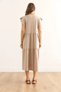 Olalook Women's Stone Sleeve Ruffled Piece Midi Cotton Dress - Image 7