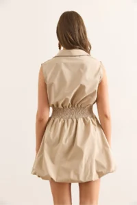 Olalook Women's Stone Shirt Collar Waist Gimped Balloon Skirt Mini Parachute Dress - Image 7