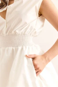 Olalook Women's White Shirt Collar Waist Glitter Balloon Skirt Mini Parachute Dress - Image 6