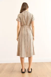 Olalook Women's Stone Belted Striped Midi Shirt Dress - Image 6