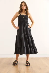 Olalook Women's Black Strap Gimped Midi Knitted Dress - Image 2