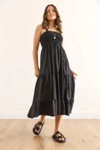 Olalook Women's Black Strap Gimped Midi Knitted Dress - Image 3