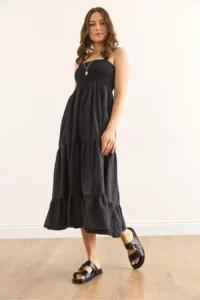 Olalook Women's Black Strap Gimped Midi Knitted Dress - Image 4
