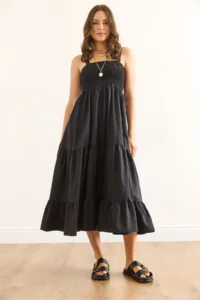 Olalook Women's Black Strap Gimped Midi Knitted Dress - Image 5