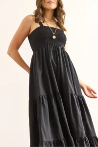 Olalook Women's Black Strap Gimped Midi Knitted Dress - Image 6