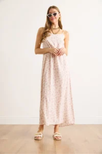 Olalook Women's Ecru Strap Adjustable Maxi Viscose Dress - Image 3