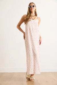Olalook Women's Ecru Strap Adjustable Maxi Viscose Dress - Image 5