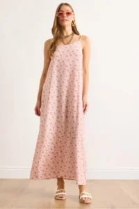 Olalook Women's Powder Strap Adjustable Maxi Viscose Dress