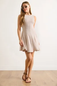 Olalook Women's Stone Modal Piece Sleeveless A-Line Mini Dress