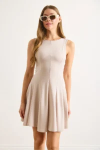 Olalook Women's Stone Modal Piece Sleeveless A-Line Mini Dress - Image 3