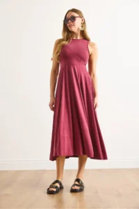 Olalook Women's Burgundy Modal Sleeveless Piece Maxi A-Line Dress - Image 5