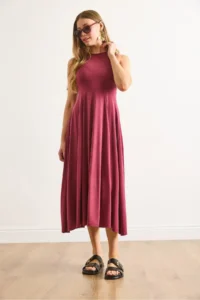 Olalook Women's Burgundy Modal Sleeveless Piece Maxi A-Line Dress - Image 6