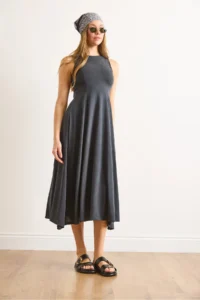 Olalook Women's Anthracite Modal Sleeveless Piece Maxi A-Line Dress - Image 2