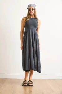 Olalook Women's Anthracite Modal Sleeveless Piece Maxi A-Line Dress - Image 3