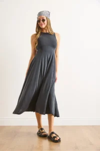 Olalook Women's Anthracite Modal Sleeveless Piece Maxi A-Line Dress - Image 4
