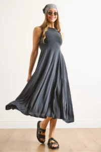 Olalook Women's Anthracite Modal Sleeveless Piece Maxi A-Line Dress - Image 5