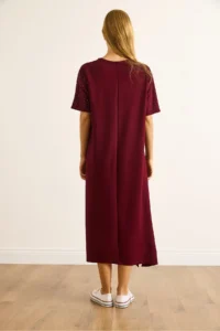 Olalook Women's Claret Red Slit Sequin Detailed Flowy Dress - Image 7