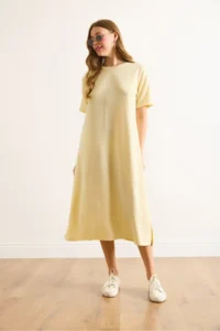 Olalook Women's Yellow Slit Sequin Detailed Flowy Dress - Image 3