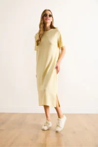 Olalook Women's Yellow Slit Sequin Detailed Flowy Dress - Image 4