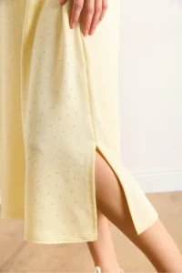 Olalook Women's Yellow Slit Sequin Detailed Flowy Dress - Image 6
