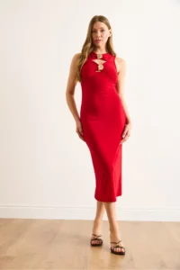 Olalook Women's Red Robe Low-cut Accessories Maxi Sandy Dress - Image 5