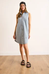 Olalook Women's Light Blue Chic Embroidered Mini Denim Shirt Dress - Image 2
