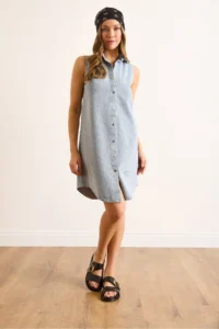Olalook Women's Light Blue Chic Embroidered Mini Denim Shirt Dress - Image 3