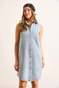 Olalook Women's Light Blue Chic Embroidered Mini Denim Shirt Dress - Image 4