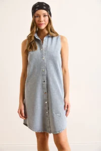 Olalook Women's Light Blue Chic Embroidered Mini Denim Shirt Dress - Image 5