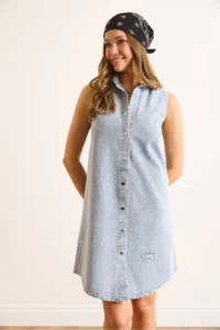 Olalook Women's Light Blue Chic Embroidered Mini Denim Shirt Dress - Image 6