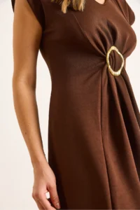 Olalook Women's Brown Accessories Slit Midi Crepe Dress - Image 6
