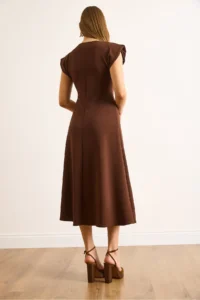 Olalook Women's Brown Accessories Slit Midi Crepe Dress - Image 7