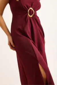 Olalook Women's Burgundy Accessories Slit Midi Crepe Dress - Image 7