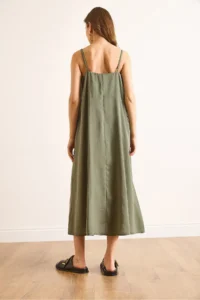 Olalook Women's Green Modal Strap Adjustable Maxi A-Line Dress - Image 6