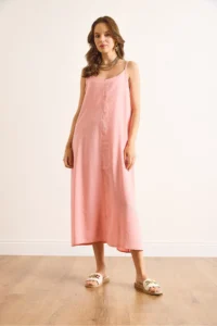 Olalook Women's Pink Modal Strap Adjustable Maxi A-Line Dress - Image 2